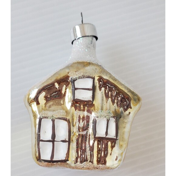 2 Vintage Glass Cabin Cottage House Christmas Ornaments Bradford Novelty Snowcap - Picture 3 of 7